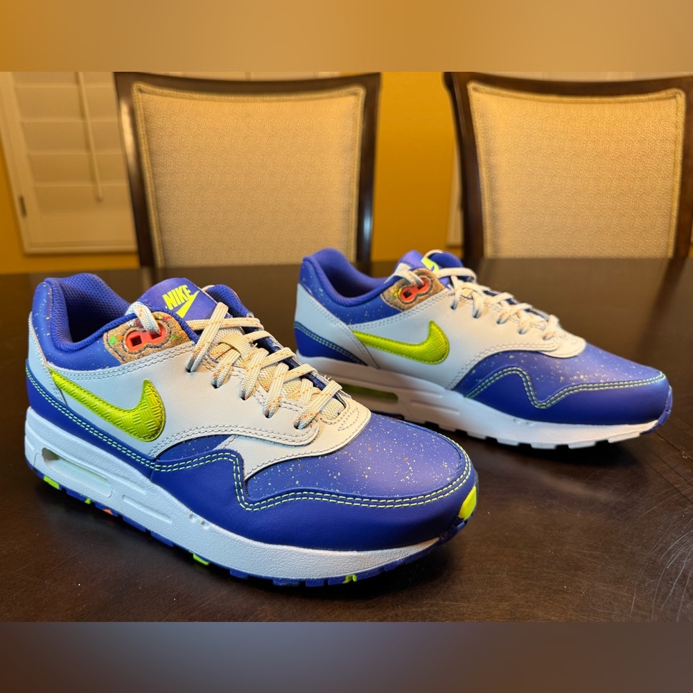 New Nike Air Max 1 Blue White Sneakers Shoes Size US 6Y - Picture 1 of 13